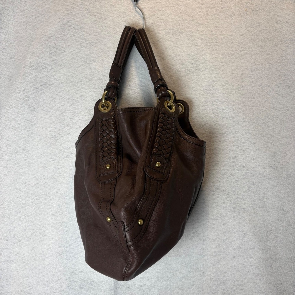 Banana Republic Brown Leather Slouchy Braided Hobo Shoulder Bag Y2K 2008 - Picture 4 of 12